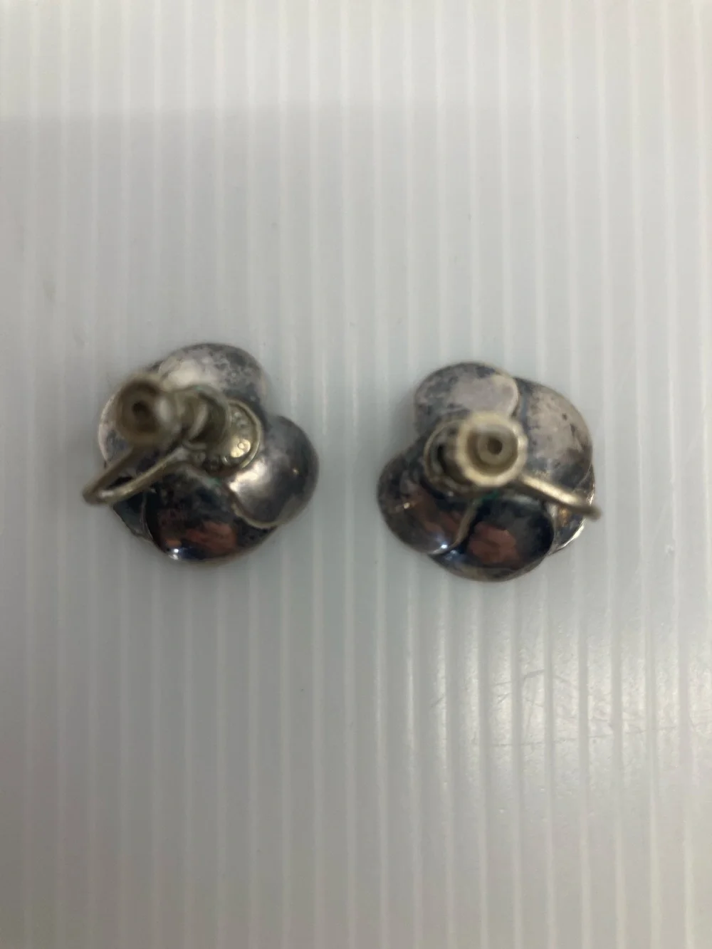 Vintage Mexico Sterling Silver Pansy Brooch & Earring Set MCM Modernist